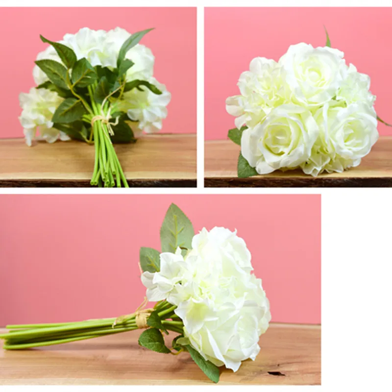 White Rose Bridal Wedding Bouquet Cheap Artificial Handmade Flowers Romantic Wedding Accessories