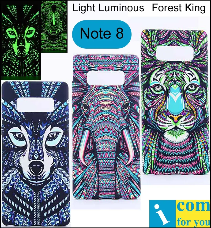 

Tiger Elephant Lion Wolf rhinoceros Cover Case For Samsung Galaxy Note 8 Note8 Forest King Light Glow in Dark Night Luminous