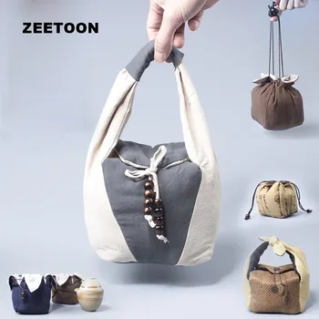 

Japanese Portable Travel Tea Set Storage Bag Handmade Linen Bag Quik Cup Package Hand bag for 1 Pot 2 Tea Cups Nuts Jewelery Toy