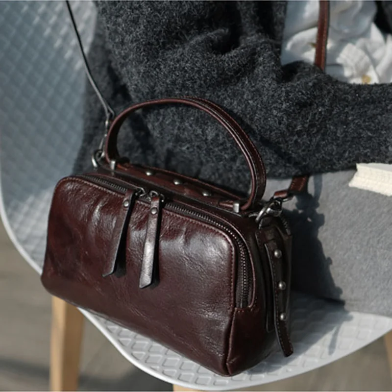 AETOO Shaped retro handmade cowhide bag, lady leather shoulder-shouldered handbag, casual small simple women's bag