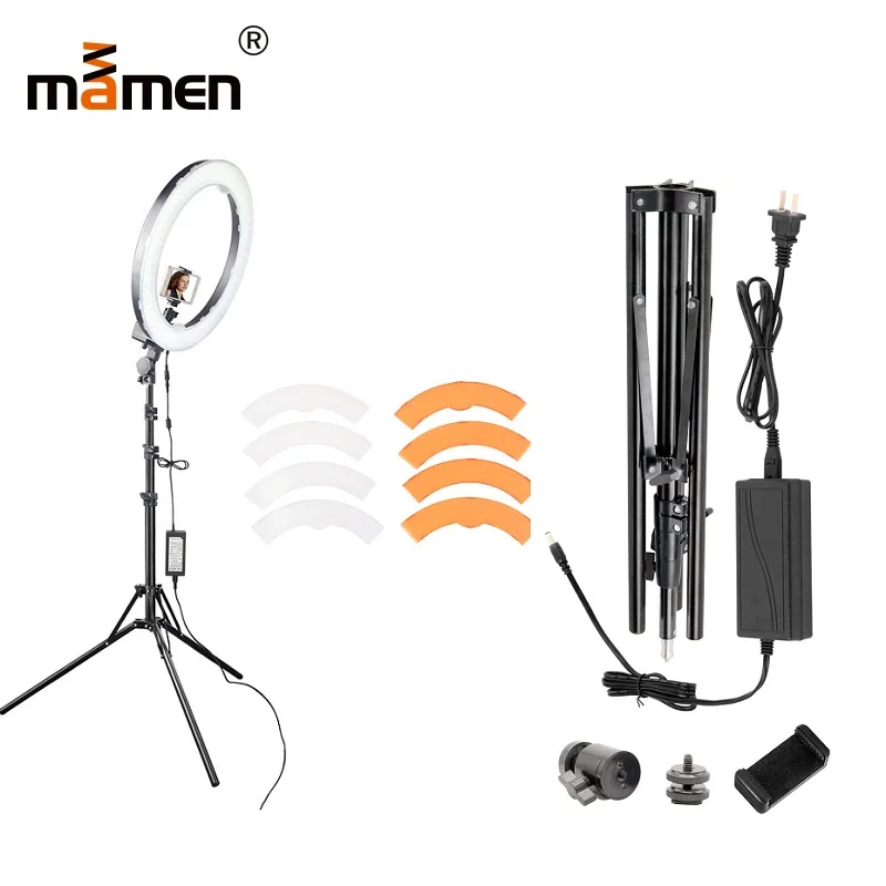 

Mamen 18inch 55W 5500K 240pc LED SMD Camera Photo Studio Phone Video LED Mirror Ring Light Photography Dimmable Ring Lamp 180CM