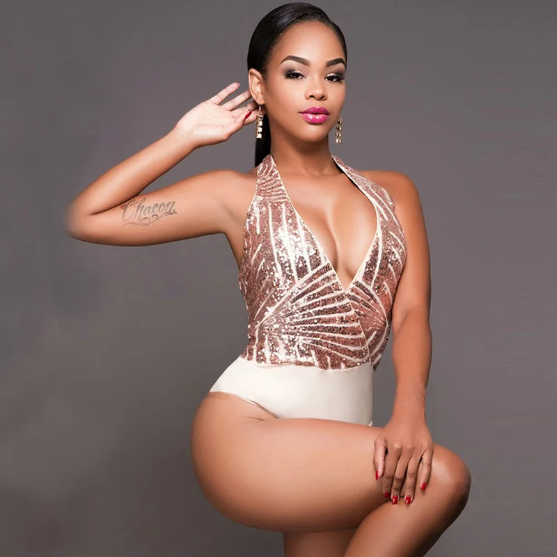One Piece Backless Sequin Bodysuit Women Patchwork Sleeveless Summer Club Party Bodysuits 2018 Deep V-neck Slim Bodysuit Sexy (1)