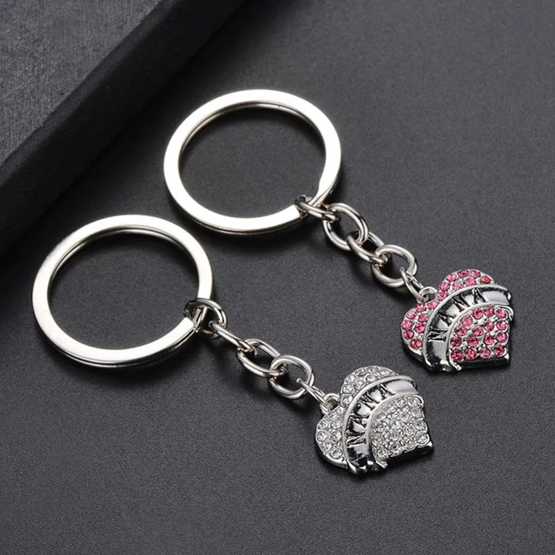 Shoe Keyring Family Gifts Rhinestone Crystal Pink Heart Pendant Keyrings Keychain Key Chain 901church