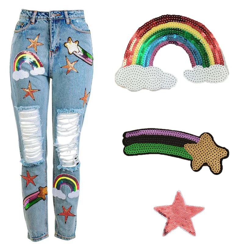 jeans with glitter patches
