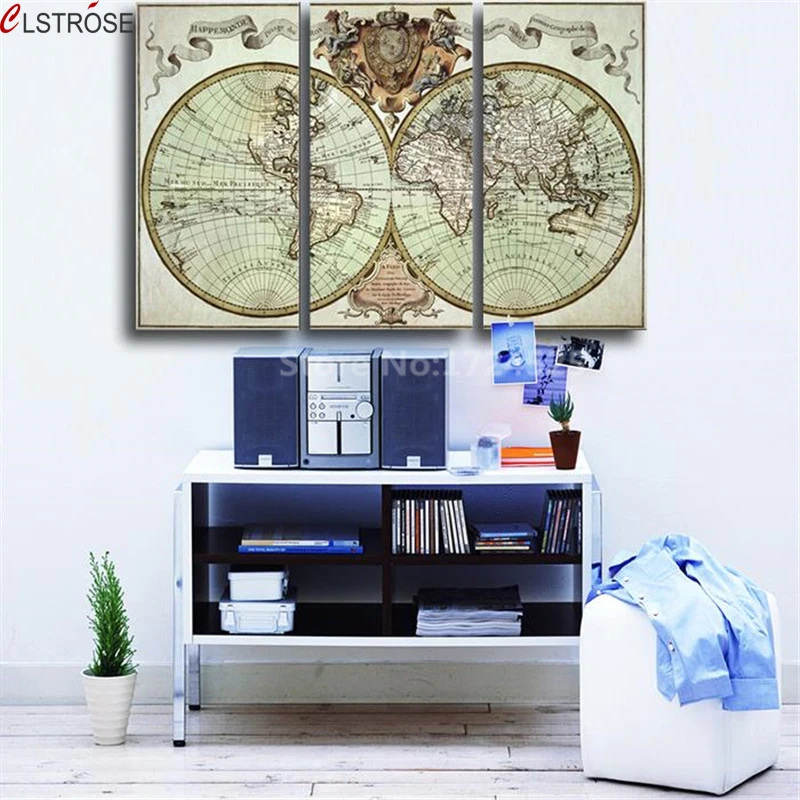 

CLSTROSE 3 Panels Maps HD Canvas Print Painting On Canvas Prints Artwork Modern Home Wall Decor Painting Canvas Picture Unframed