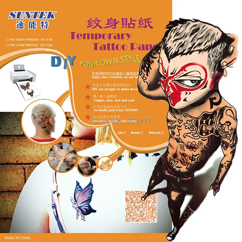 

(10set /lot) Water Transfer Tattoo Sticker with Temporary Feature for Inkjet type and Laser type