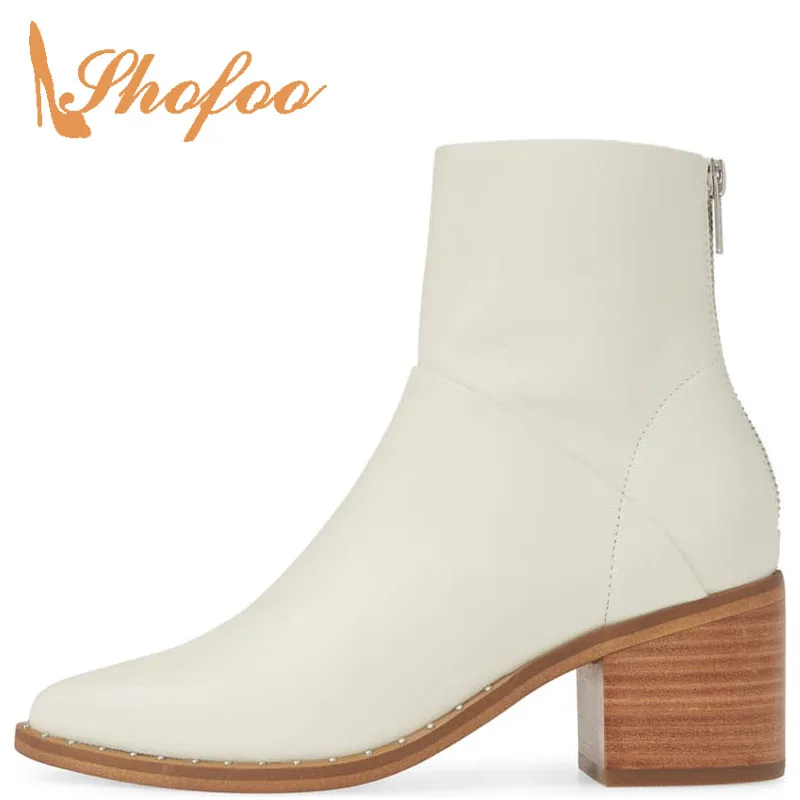 

Rivet White Solid Snakelike Woman Short Boots Ankle Zipper High Square Heels Pointed Toe Novelty Sexy Mature Spring/Autumn 2021