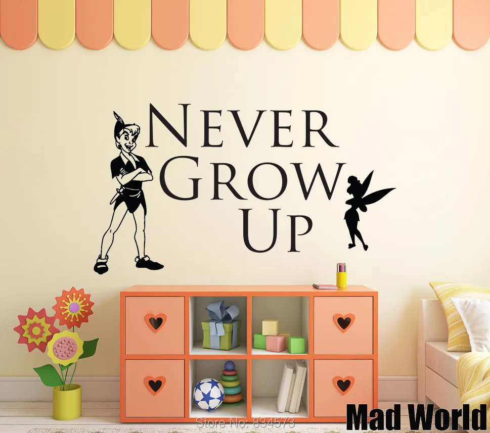 Mad World Never Grow Up little boy Silhouette Wall Art Stickers Wall