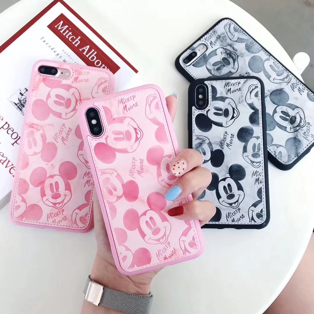 Cute Disneys Cartoon Mickey Minnie Mouse Leather phone case for iphone