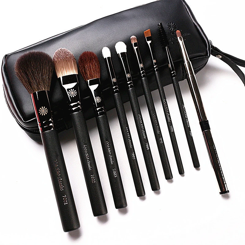 

High end Korean Style 9Pcs/Set Makeup Brushes Professional Pearly Handle Goat Hair Make up Brush Kit with Leather Case Gift