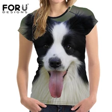 FORUDESIGNS/женская футболка с 3D рисунком бордюра колли, летние Забавные топы, футболки для собак, Женская Повседневная футболка для пары