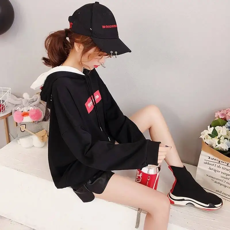  Letter Hoodies Women Printed Fashion Pullovers 2019 Krean Style Oversized Sweatshirts Femme Loose C