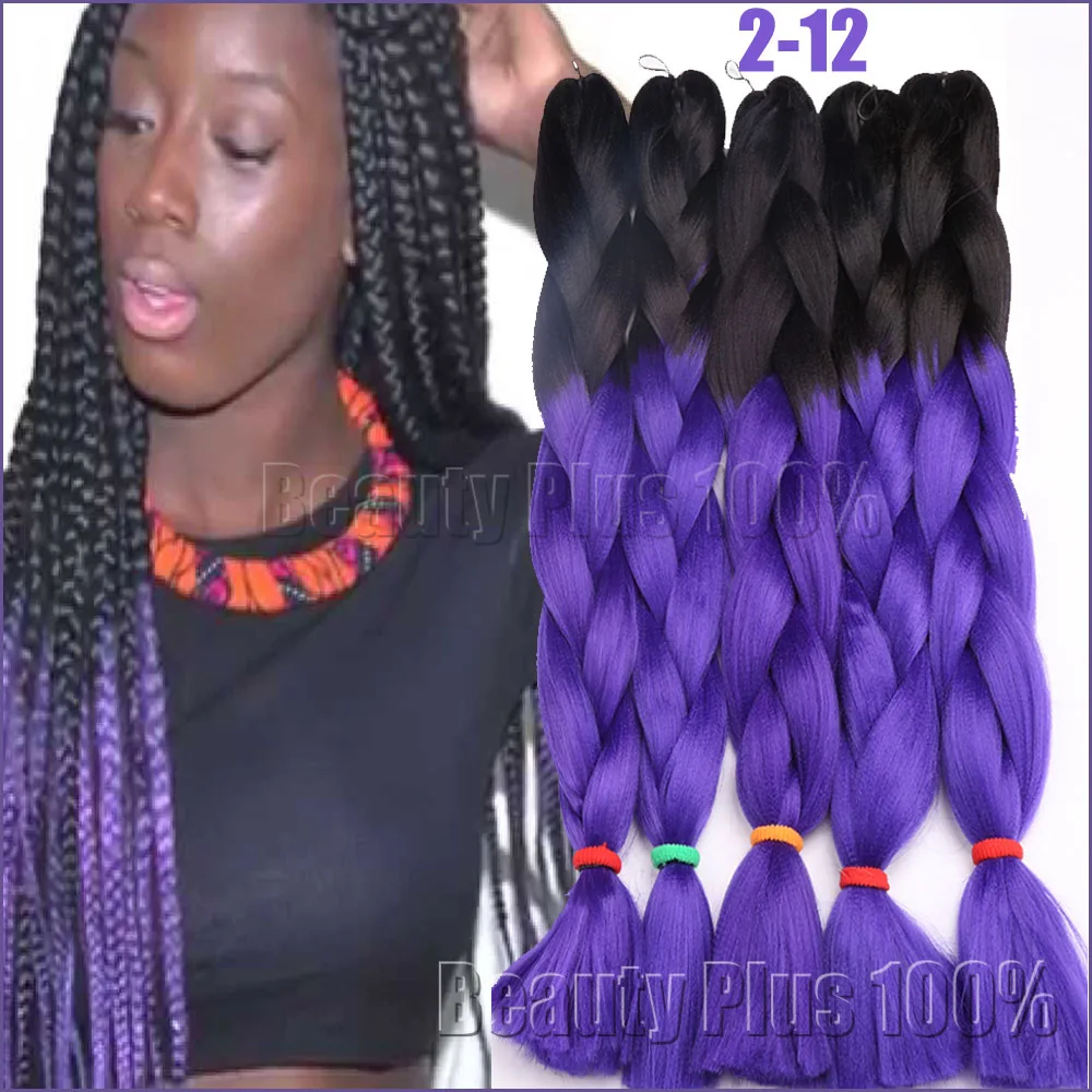 Ombre PurpleBox Braids Hair Synthetic Purple Crochet braid Hair 100g