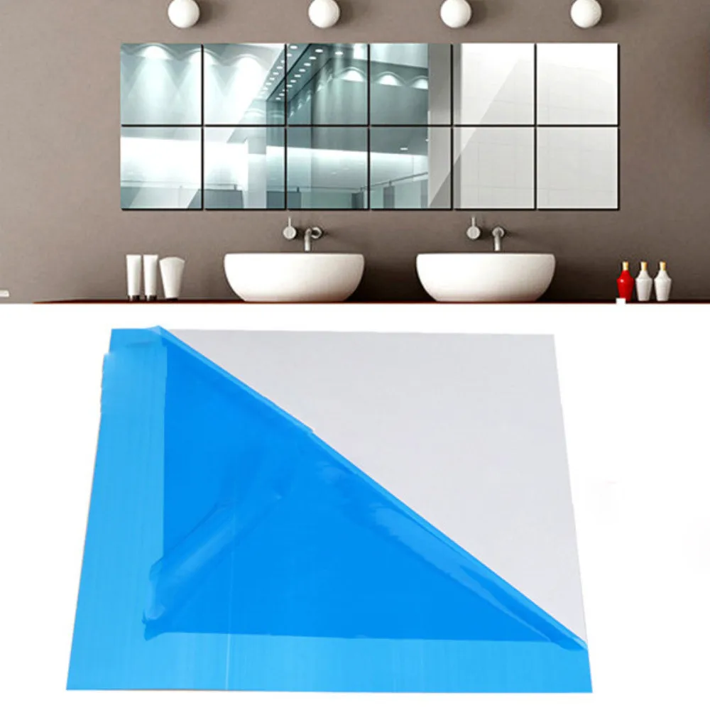 16X Mirror stickers Tile Square Self Adhesive bathroom Stick On Modern