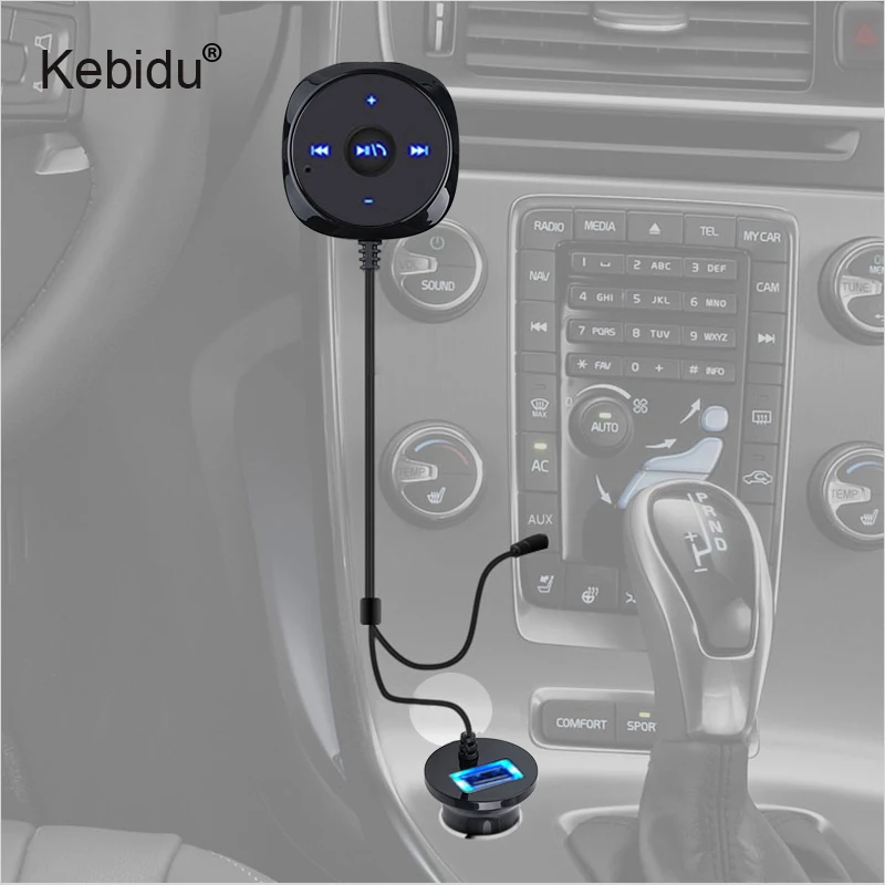 

kebidu Handsfree Bluetooth Car Kit Magnetic Base MP3 A2DP 3.5mm AUX Audio Music Receiver Adapter USB Charger For iphone Android