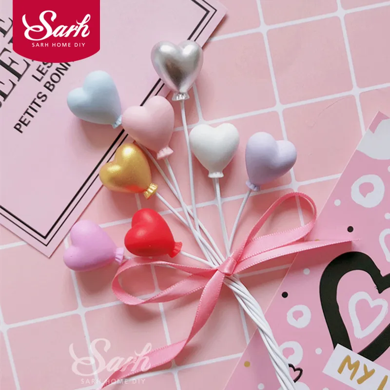 

Colorful Gold Silver Heart Balloon Cake Topper for Kid Wedding Birthday Party Decoration Dessert lovely Gifts