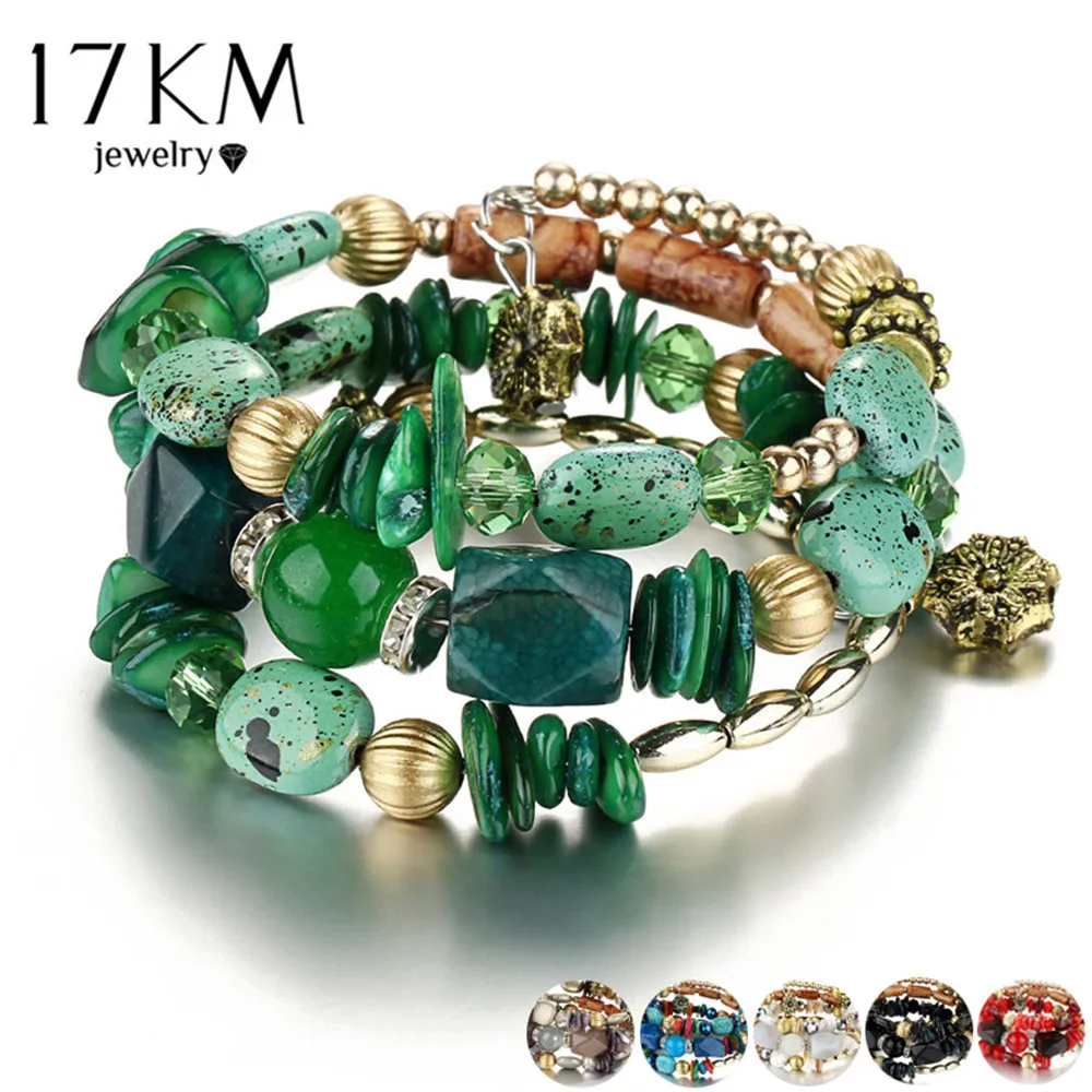 ##BUY 17KM Brand Woman Boho Multilayer Beads Charm Bracelets for Women Vintage Resin Stone Bracelets amp; Bangles Pulseras Ethnic Jewelry