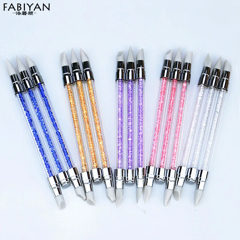 3pcs Rhinestone Silicone Brush Nail Art Gel Polish Painting Carving