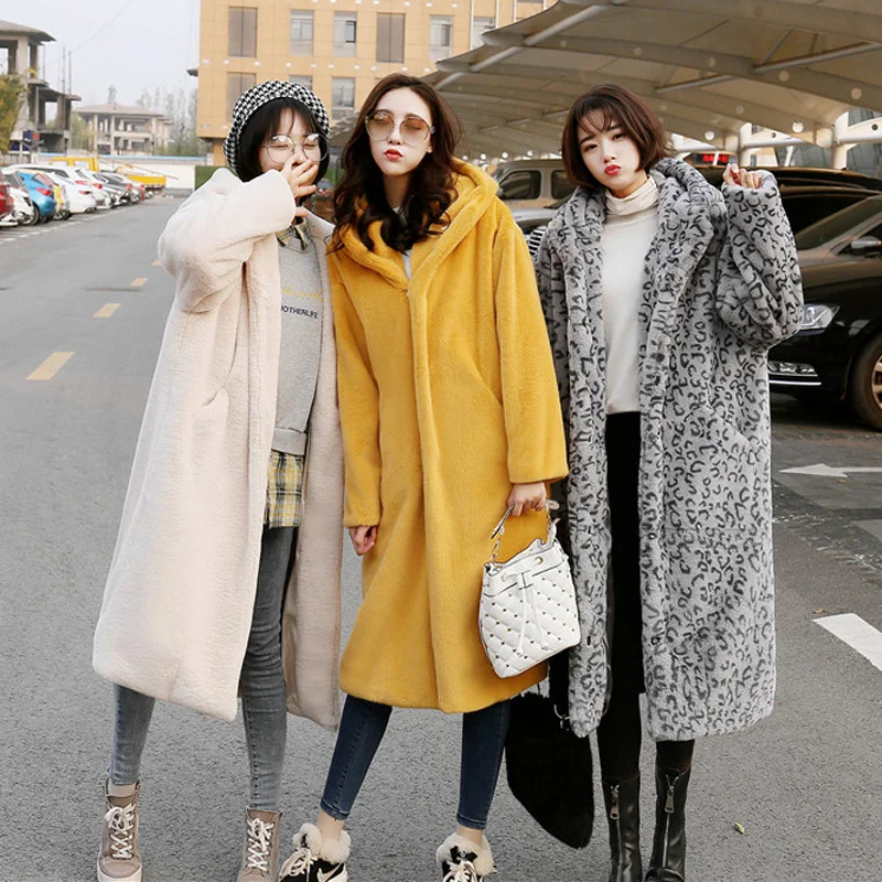 Nagodo Winter Mink Coat 2018 Thick Warm Loose Faux Fur Coats Women Oversize Casual Rabbit Fur Plush Coat with Hood Long OverCoat