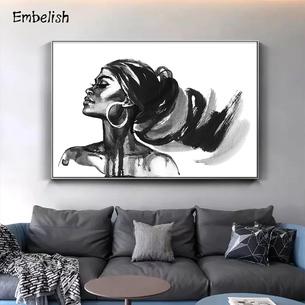 Embeish beauty Африканская женщина Мода Портрет картины для гостиной домашний декор акварельные девушки настенные плакаты холст живопись