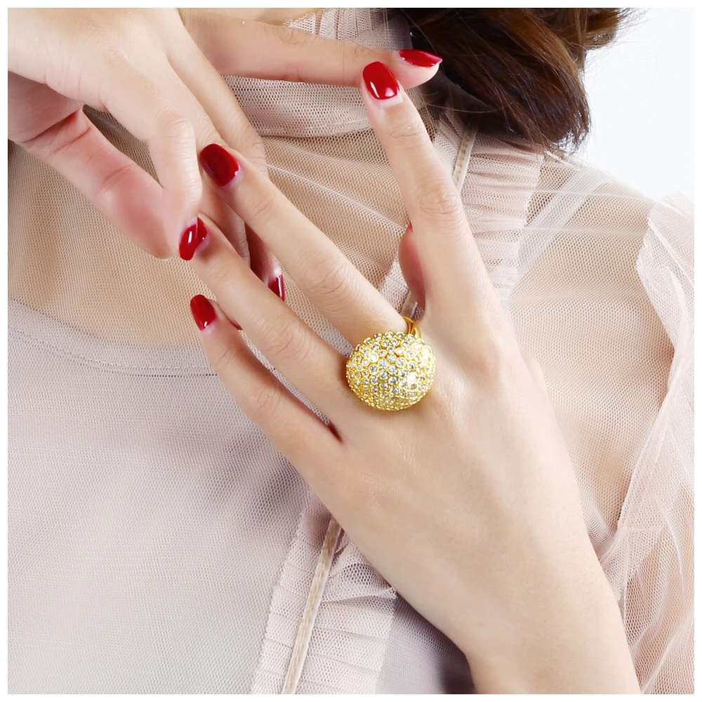 DreamCarnival 1989 Fashion Dome Shape Deluxe Jewelry Wedding Cocktail Parties Women Luxury Bride Big Party Ring YR6823