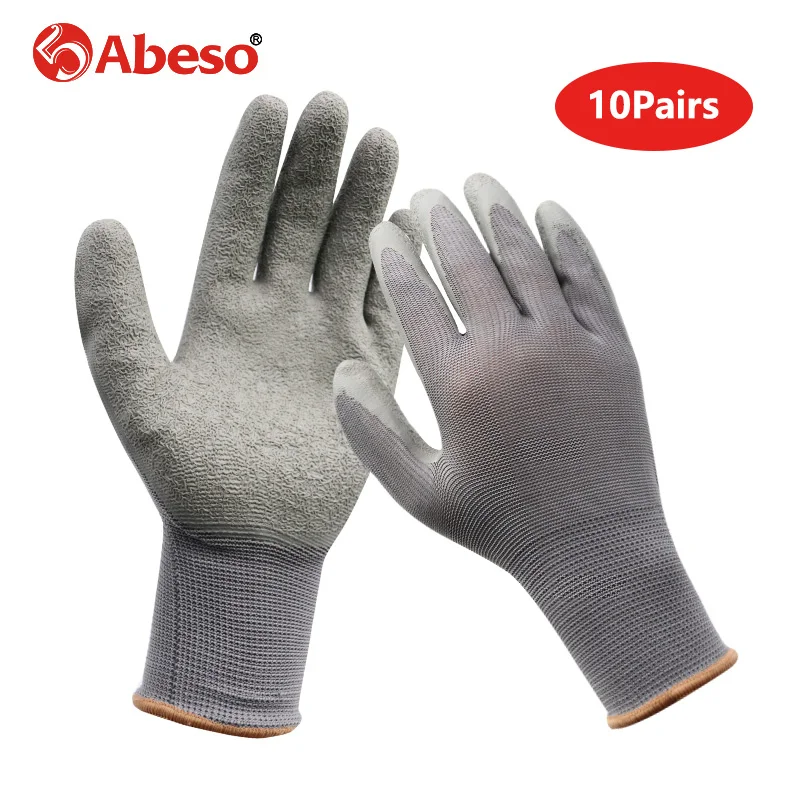 

10 Pairs Nylon Knitted Wrinkle Glue Safety Gloves Gardener Repairer Hands Protection Cut-Resistant Durable Grey Working Gloves