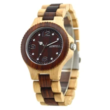BEWELL Wood Grain Watch For Men Women Handmade Wooden Watches Quartz Movement Luminouse Maple Red Sandalwood Valentine Gift 038A