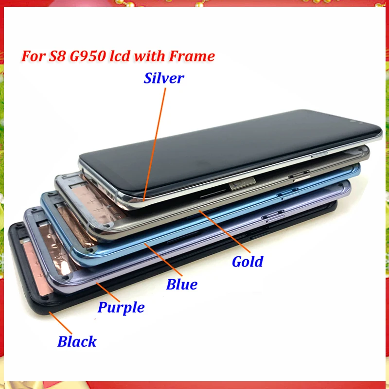 

5.8" Super Amoled for Samsung Galaxy S8 G950 G950F LCD Display Touch Screen Digitizer for Galaxy S8 With Frame Gold Black Purple