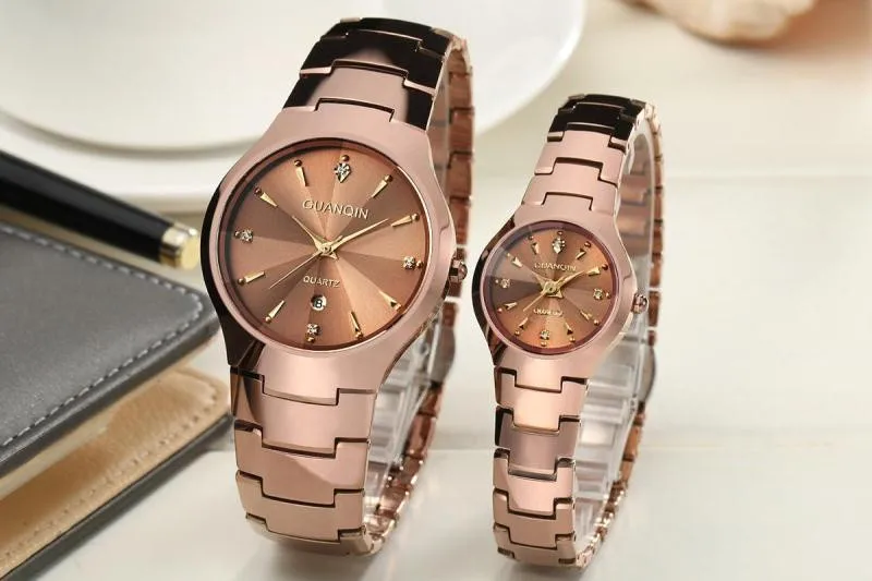 Новые парные часы GUANQIN Роскошные модные парные часы женские мужские фирменные часы для влюбленных Кварцевые наручные часы
