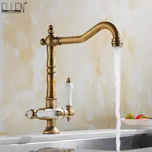 Бортике двойной ручкой смеситель горячей и холодной воды Кухня Раковина смесители античная бронза готовой кухонный кран одно отверстие ML603A