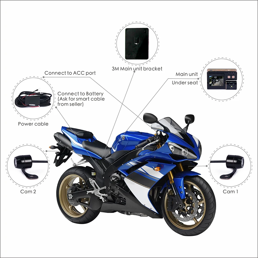 

Vsys 5Pcs Motorbike Camera Recorder C3 Waterproof Blackbox Front and Rear Camera HD Dash Cam for Motorcycle DVR Security Safety