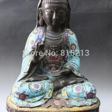 Bi00986 2" отмечены китайской Перегородчатой Эмали бронза Кван Юн Гуаньинь Godness Лотос статуя