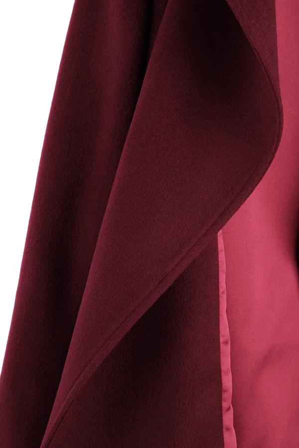 Savabien, женские пальто и куртки, зимние, одноцветные, с длинным рукавом, с отворотом, с поясом, шерстяное пальто, винно-красное, тонкое, элегантное, Женское пальто, полушерстяное