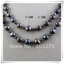 Aa 2- 6 мм черный цвет фреш вода жемчуг ожерелье 40''inch длинная ожерелье 10 шт. / lot A1795