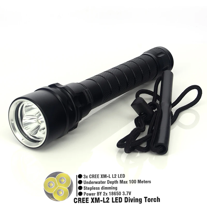 

4000Lm 30W 100m Depth 3X CREE XML T6 LED Diving Flashlight Waterproof Underwater Flash Light for Diver