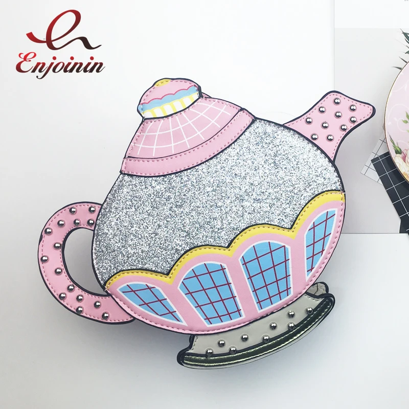 

Fun fashion teapot shape rivet stitching female pu leather chain purse handbag shoulder bag ladies crossbody mini messenger bag