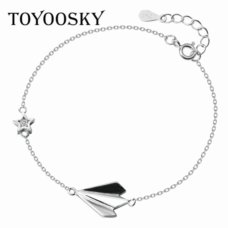 

Newest 925 Sterling Silver Plane Airplane Adjustable Bracelets For Women Fashion Jewelry Simple Link Chain Bracelet Gift