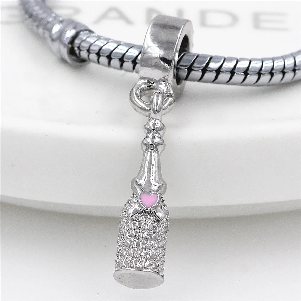 2018 Silver Plated Wine bottle Pendant Big Hole Charm Fit Pandora Women