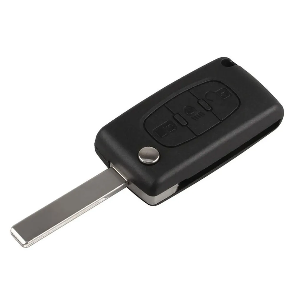 

3 Buttons Lock Unlock Remote Key Fob Case Shell With Grooved Uncut Blade Folding Remote Key Case Shell For Peugeot Citroen