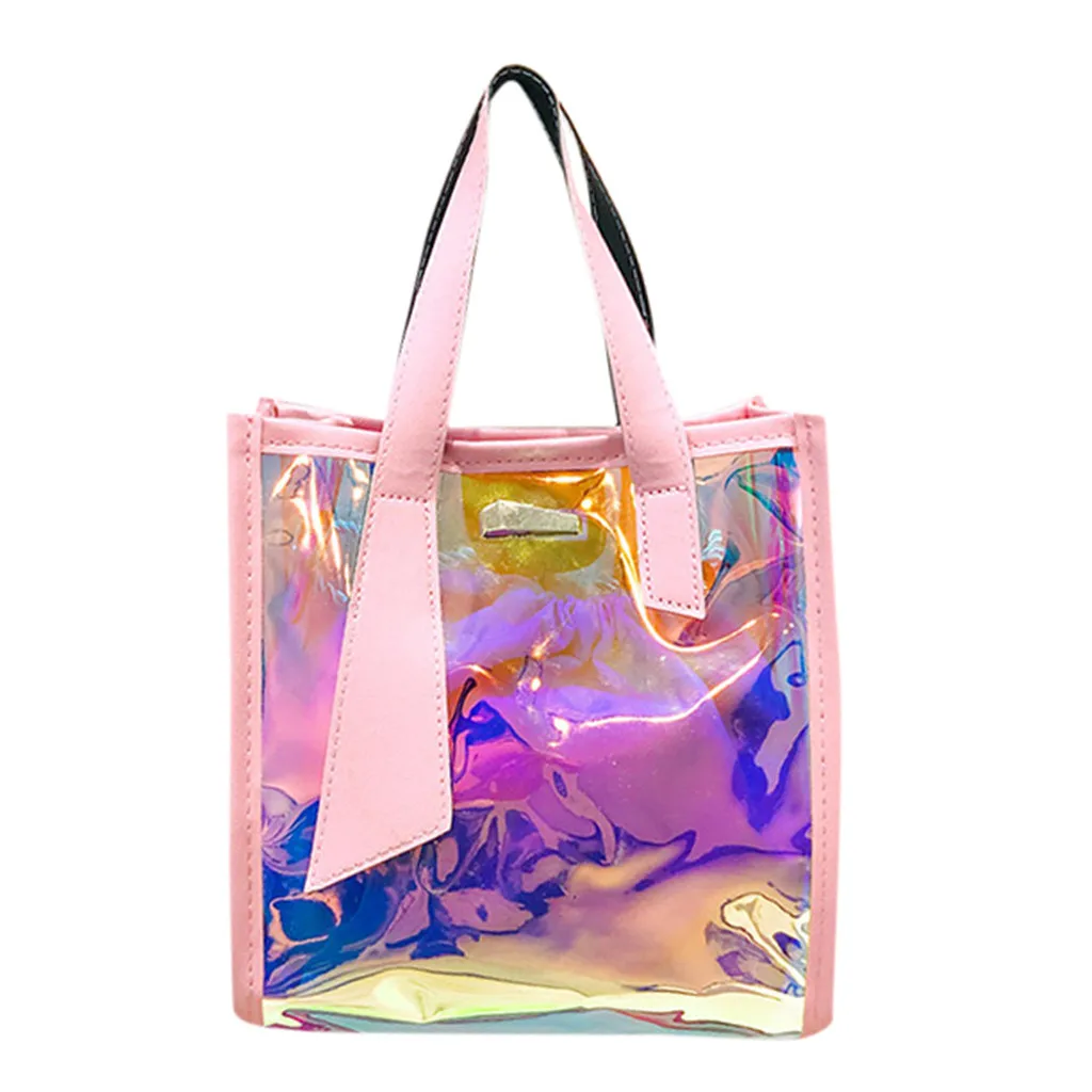 Женская сумка на плечо сумки из лазерной кожи Totes Новая 2 шт. многоцветная сумка женская сумка через плечо - Цвет: PinK