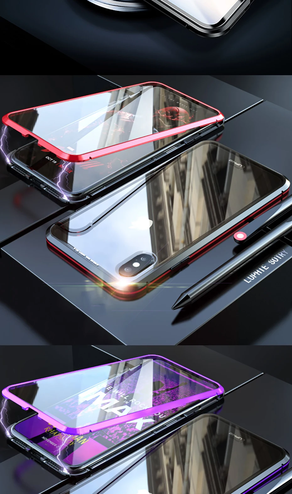 Double sided glass Magnetic case for iphone XS Max X 7 8 Plus Luxury metal 360 degree Full protection cover for iphone 7 8 Xr (9)