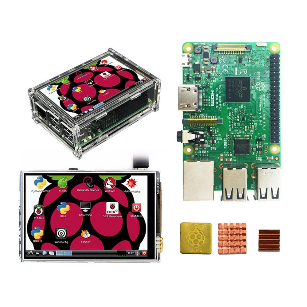 Raspberry Pi 3 стартовый комплект оригинальный + 5 дюймовый сенсорный экран акриловый