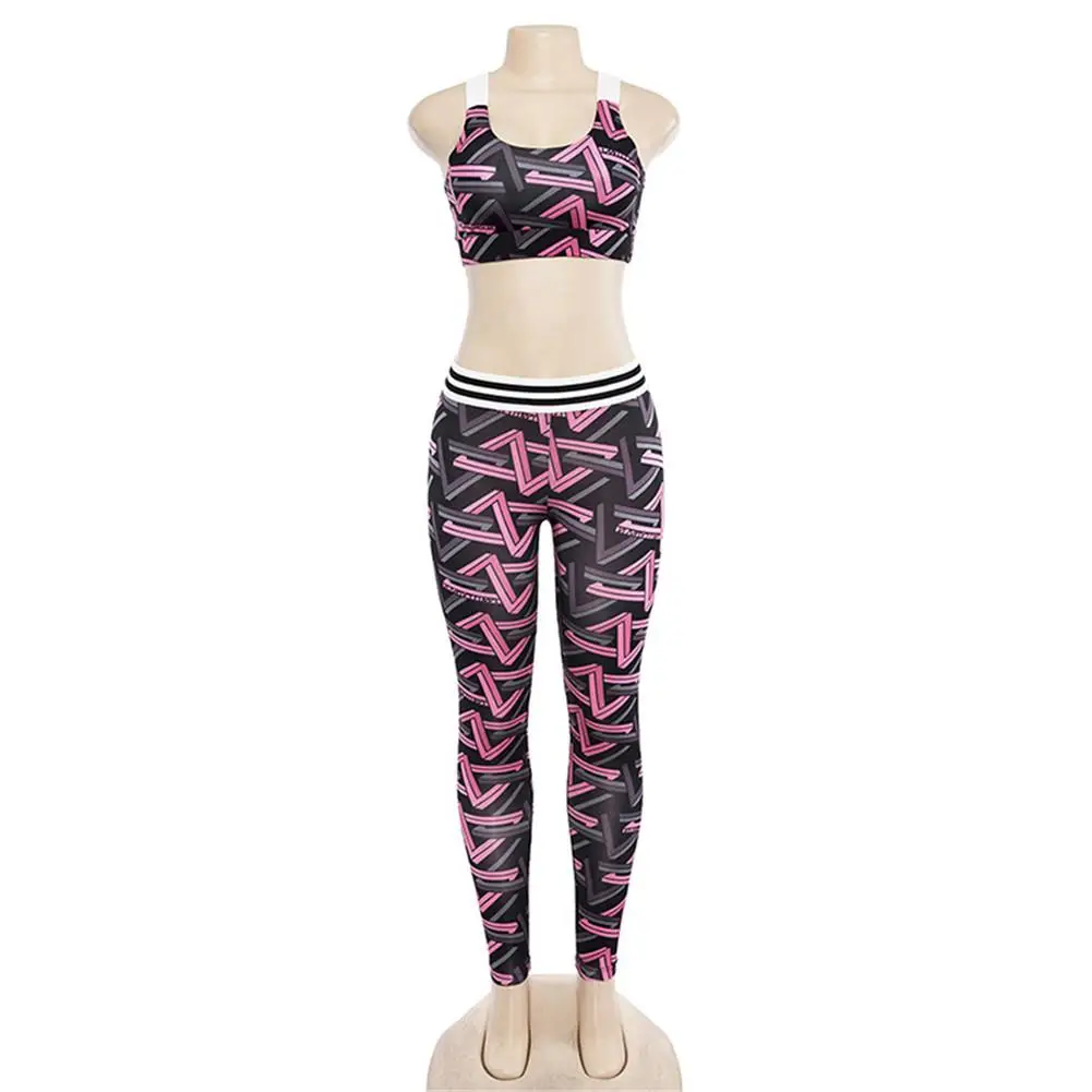 Sports Suit Women Yoga Bra+Yoga Pants Fitness Yoga Activewear Leggings Suit Set Printed Workout Gym Running Portswear Jumpsuits