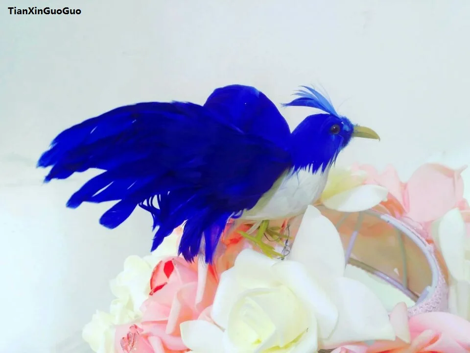 Около 12x15 см темно-синие перья птицы жесткий модель пены и перья распространения крылья птицы украшения опора, подарок корабля s1299