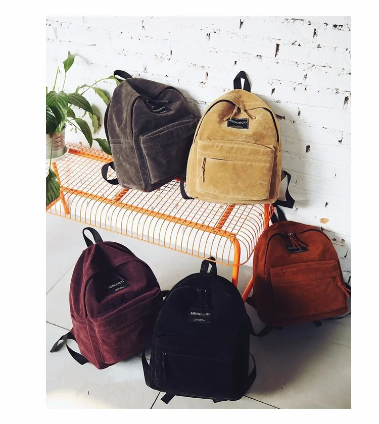 2016 New Women Backpack Preppy Style Suede Backpacks Teenage Girls School Bags Vintage Rivet Travel Backpack Burgundy Gray Black (57)
