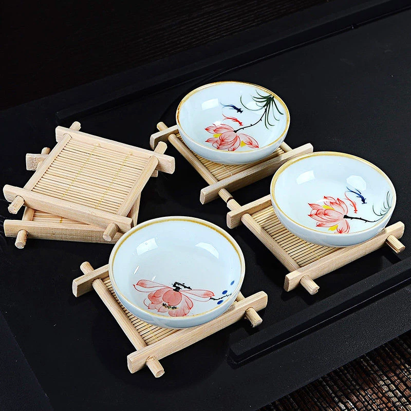 

New Mini Handmade Bamboo Cup Mat Kung Fu Tea Accessories Table Placemats Coaster Coffee Cups Drinks Kitchen Product Mug Pads