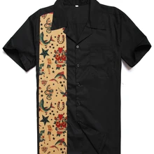 Модная Повседневная Новинка с принтом Татуировки Мужской Топ с короткими рукавами рокабилли хип-хоп Винтаж 40 s 50 s Американский клуб плюс размер рубашки