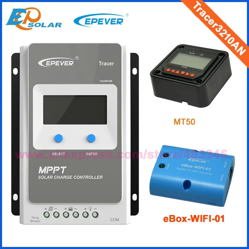 EPEVER совместим с MT-50 функцией MPPT контроллер солнечного зарядного устройства 30A Tracer 3210AN 30A 12 В 24 в MPPT Солнечный контроллер - Цвет: with black MT50 WIFI