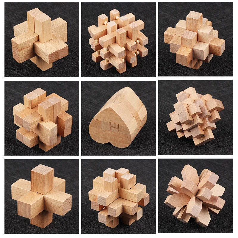 

Kong Mingsuo Luban Lock 9pcs set Assembly Challenging games Educational wooden toys, Adult /Kids Desktop unlock game wood toy