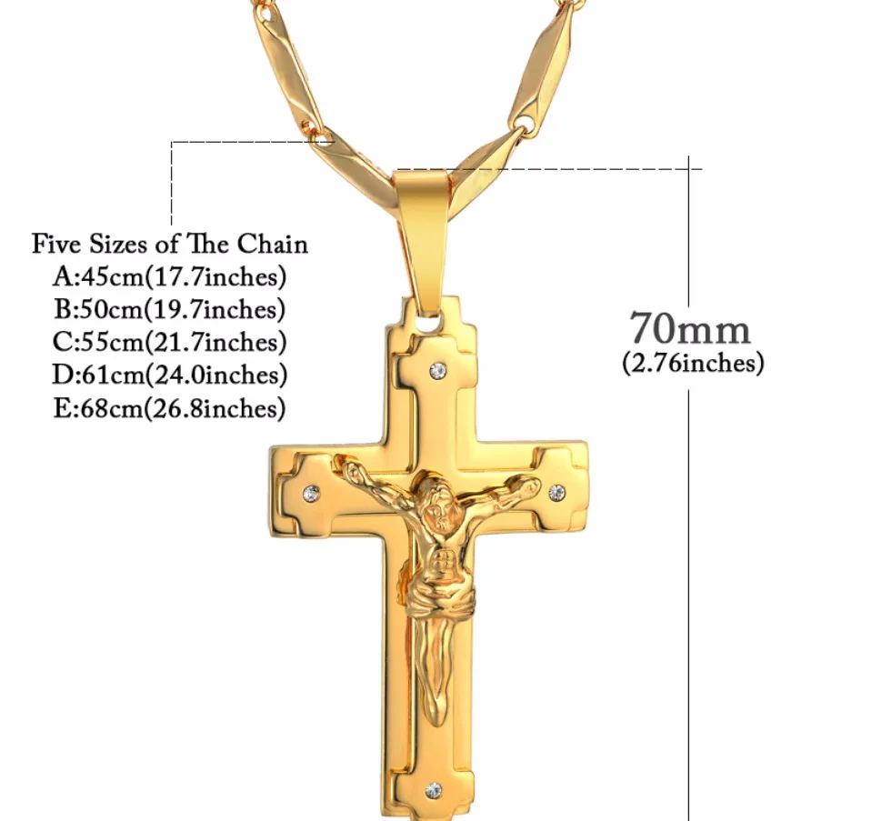Мужская Золотая цепочка с крестом, мужское ожерелье, христианские ювелирные изделия, религиозная Подвеска "Иисус", распятие, ожерелье с крестом, Подвеска для женщин/мужчин, ожерелье